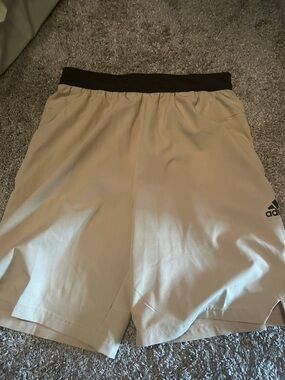 adidas Men’s Beige Athletic Shorts with Black Waistband